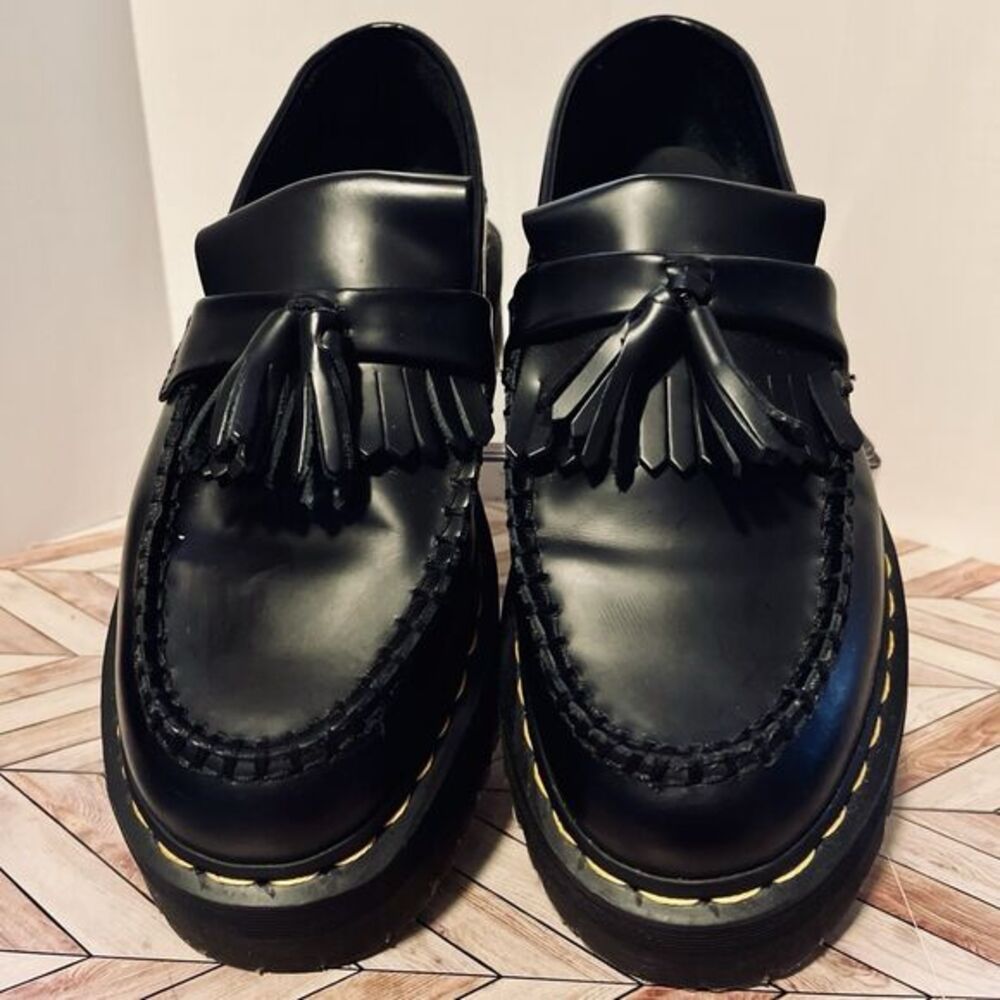 Dr Martens Adrian Quad Leather Platform Tassel Loafers Black M 8 W 9 Kiltie - Picture 3 of 8